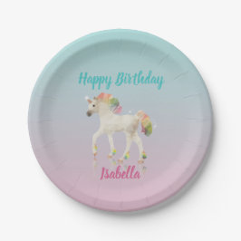 Happy Birthday Rainbow Unicorn Name Paper Plate Pappteller