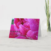 "Happy Birthday" Raindrop Pink Peony Card Karte (Vorderseite)