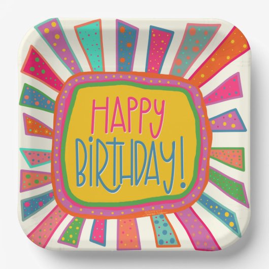 "Happy Birthday Rays Inspirivity Fun Colorful Pappteller (Vorderseite)
