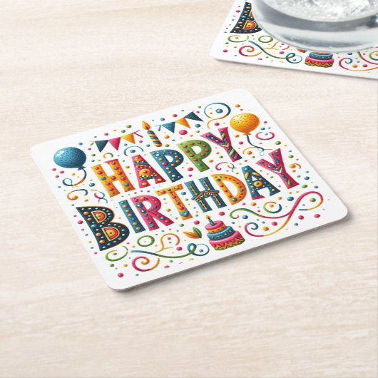 Happy Birthday Rechteckiger Pappuntersetzer (angewinkelt)