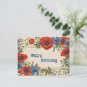 Happy Birthday Red and Blue Poppy Blume Postkarte (Stehend Vorderseite)