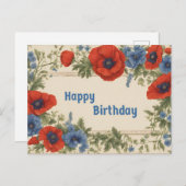 Happy Birthday Red and Blue Poppy Blume Postkarte (Vorne/Hinten)