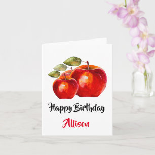 Happy Birthday Red Apple Watercolor Card Karte