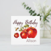 Happy Birthday Red Apple Watercolor Card Karte (Stehend Vorderseite)