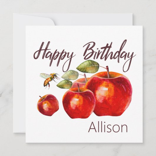 Happy Birthday Red Apple Watercolor Card Karte (Vorderseite)