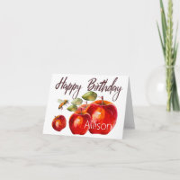 Happy Birthday Red Apple Watercolor Card