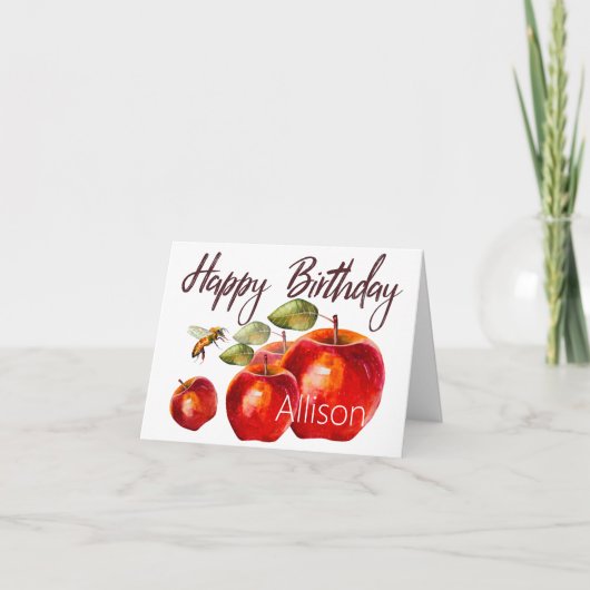 Happy Birthday Red Apple Watercolor Card Karte (Vorderseite)