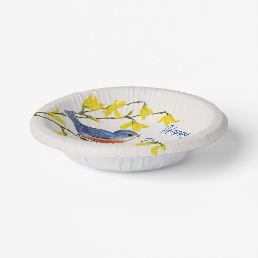 Happy Birthday Red Blue Bird Zweig Hübsche Blume Pappteller (Gewinkelt)