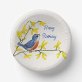 Happy Birthday Red Blue Bird Zweig Hübsche Blume Pappteller (Vorderseite)