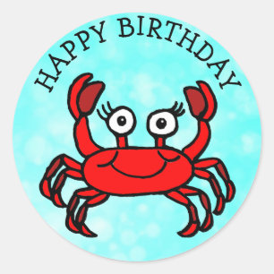 Happy Birthday Red Crab Unterhalb des Meeres Runder Aufkleber
