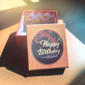 Happy Birthday Red Floral Gold Script Lila Light Runder Aufkleber