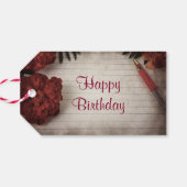 Happy Birthday Red Floral mit Pen und Papier Geschenkanhänger (Rückseite Horizontal)