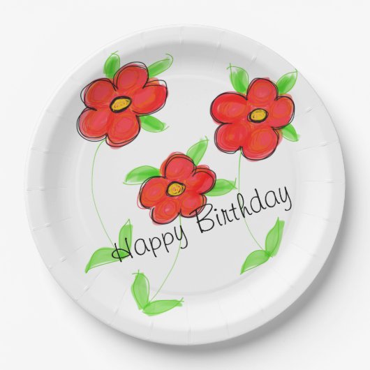 Happy Birthday Red Flows Paper Tellers Pappteller (Vorderseite)
