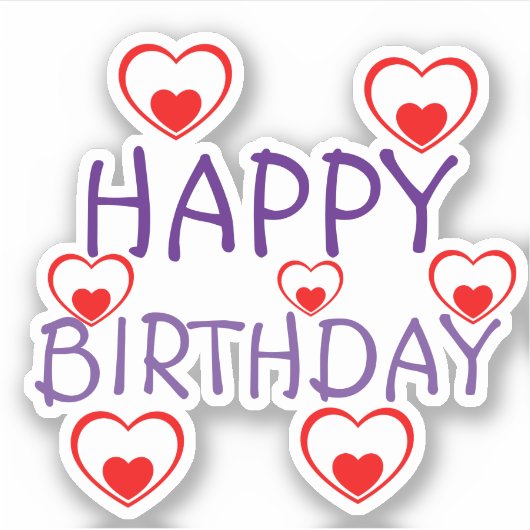Happy Birthday Red Hearts Aufkleber (Vorderseite)