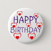Happy Birthday Red Hearts Button (Vorderseite)