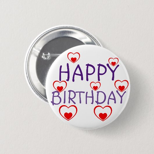 Happy Birthday Red Hearts Button (Vorne & Hinten)