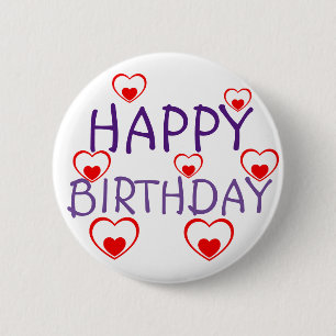 Happy Birthday Red Hearts Button