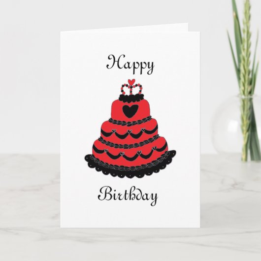 Happy Birthday Red Hearts Gothic Cake Karte (Vorderseite)