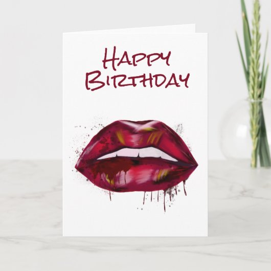 Happy Birthday Red Lips Dripping Card Karte (Vorderseite)