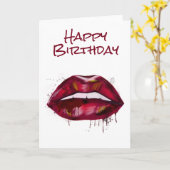 Happy Birthday Red Lips Dripping Card Karte (Gelbe Blume)