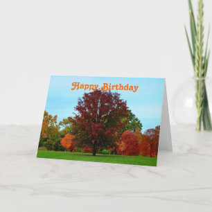 Happy Birthday Red Oak Tree im Herbst Karte