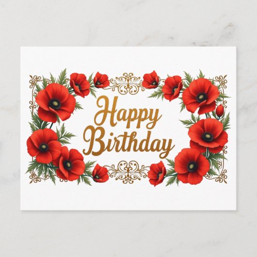 Happy Birthday Red Poppy Blume Postkarte (Vorderseite)