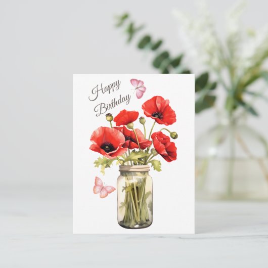 Happy Birthday Red Poppy Flowers Postkarte (Stehend Vorderseite)