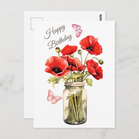 Happy Birthday Red Poppy Flowers Postkarte (Vorne/Hinten)