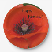 Happy Birthday Red Poppy Pappteller (Vorderseite)