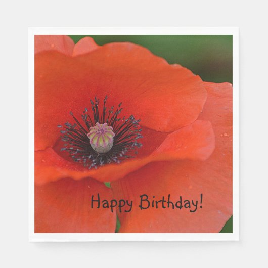 Happy Birthday Red Poppy Serviette (Vorderseite)