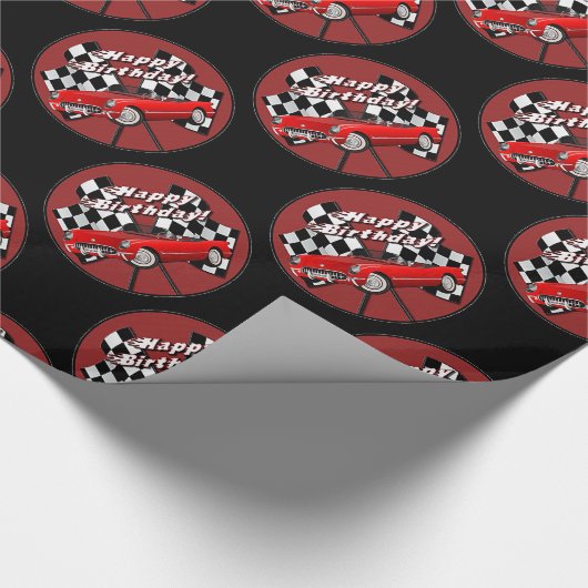 Happy Birthday Red Sports Car Geschenkpapier (Ecke)