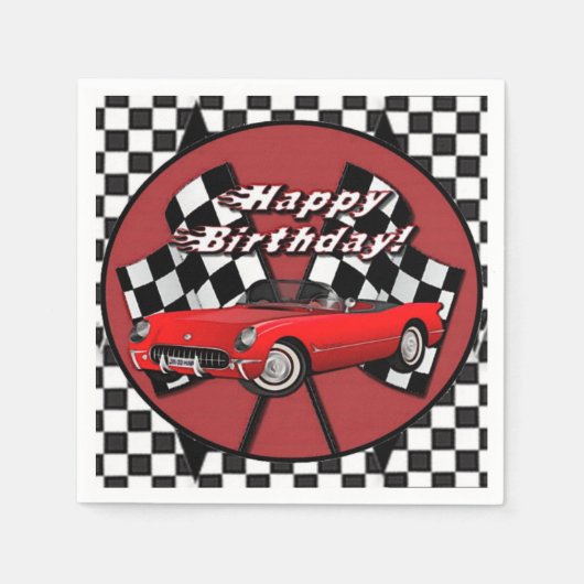 Happy Birthday Red Sports Car Napkins Serviette (Vorderseite)