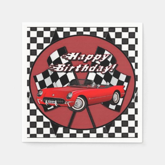 Happy Birthday Red Sports Car Napkins Serviette (Vorderseite)