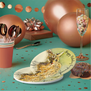 Happy Birthday Red Tabby Cat Whiskers Wasserfarbe Pappteller