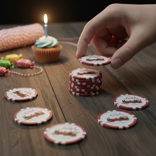 Happy Birthday Red Train Pokerchips