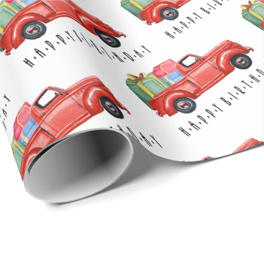 Happy Birthday Red Truck und Geschenke Wrapping Pa Geschenkpapier (Rolleneckpunkt)