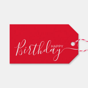 Happy Birthday Red White Modern Geschenkanhänger