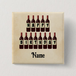 Happy Birthday Red Wine Flaschen individuell angep Button