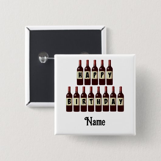 Happy Birthday Red Wine Flaschen individuell angep Button (Vorne & Hinten)