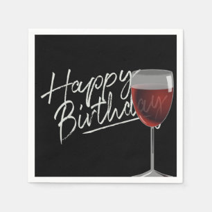 Happy Birthday Red Wine On Black Serviette