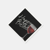 Happy Birthday Red Wine On Black Serviette (Ecke)