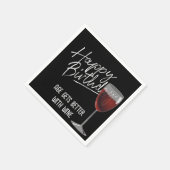 Happy Birthday Red Wine On Black Serviette (Ecke)