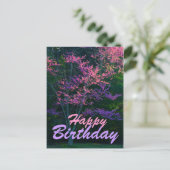 Happy Birthday - Redbud Blume Tree Postkarte (Stehend Vorderseite)