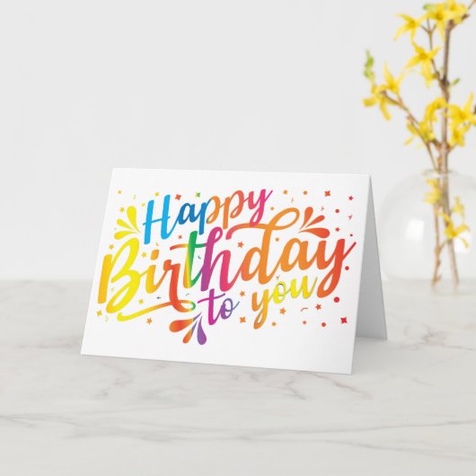 Happy Birthday Regenbogenfarben Karte (Gelbe Blume)