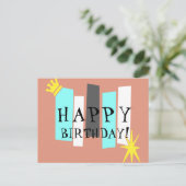 Happy Birthday Retro Atomic Art Panel Postkarte (Stehend Vorderseite)