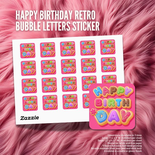 Happy Birthday Retro Bubble Letters Sticker