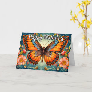 Happy Birthday   Retro Butterfly Illustration Karte
