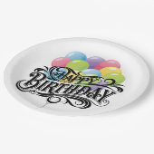 Happy Birthday Retro Card Balloons Pappteller (Schrägansicht)