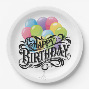 Happy Birthday Retro Card Balloons Pappteller