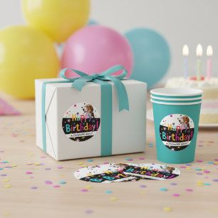 Happy Birthday Retro Customizable Beagle Runder Aufkleber